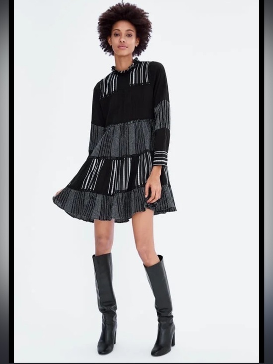 Zara Dresses & Skirts - Zara Black and White Tiered Mini Dress. L. GUC!🔥
